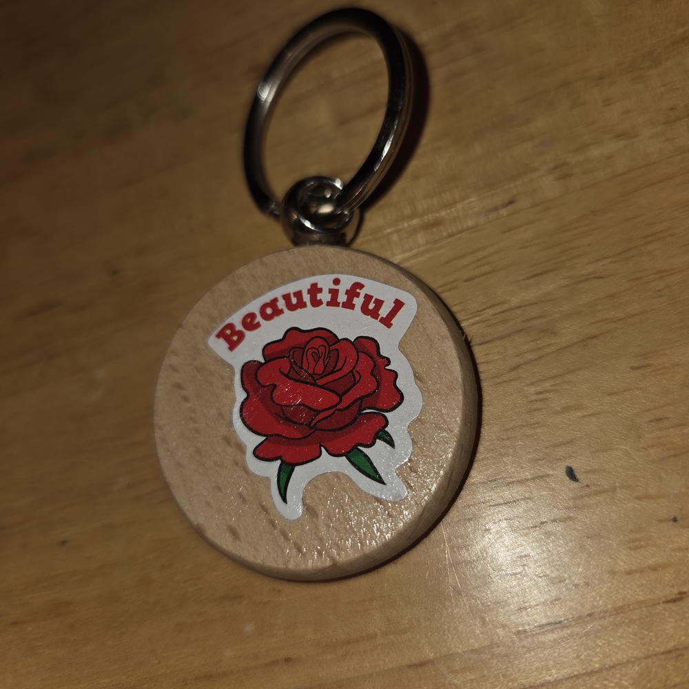 Beautiful Rose Wooden Keychain